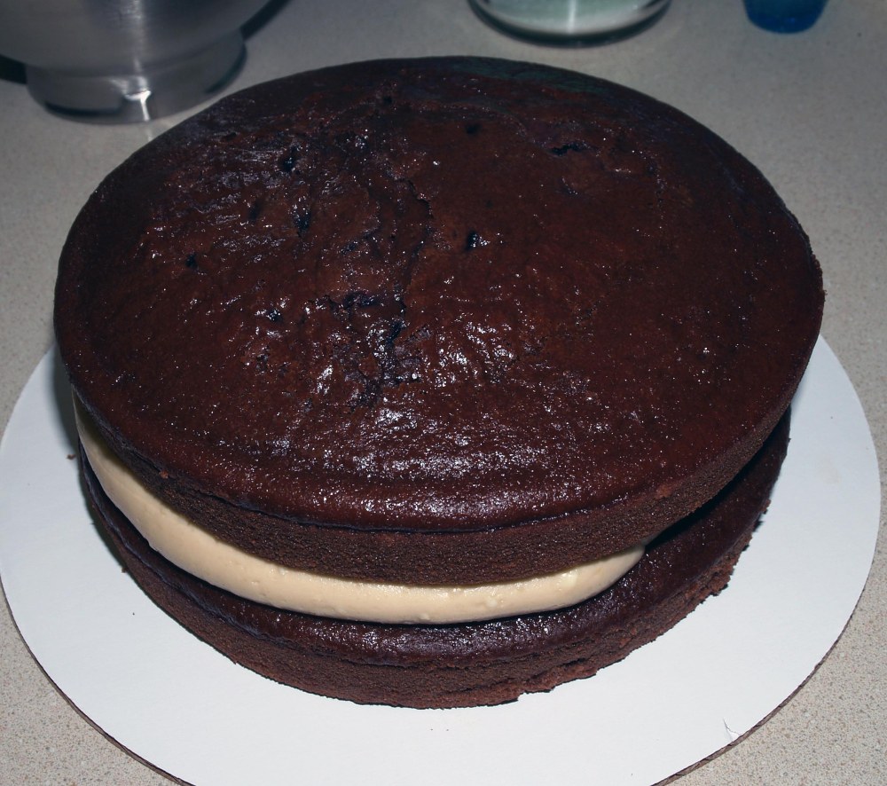 two layers of chocolate cherry cake