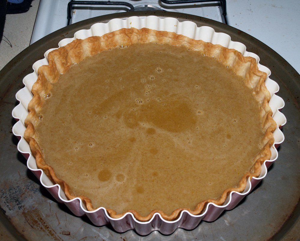 unbaked custard in crust