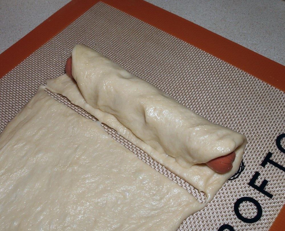 Hot Dog Wrapped in Bagel Dough