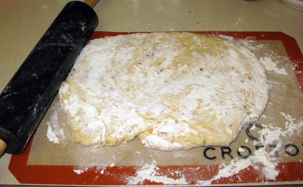 Rolled Cheddar and Chive Scone Dough