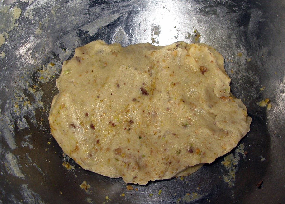 Shortbread Dough with Heath Bar and Pistachios